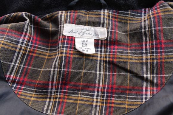 LOGG gilet size 14 Eur 42 Navy Blue Tan contrast hooded pockets - Picture 3 of 6